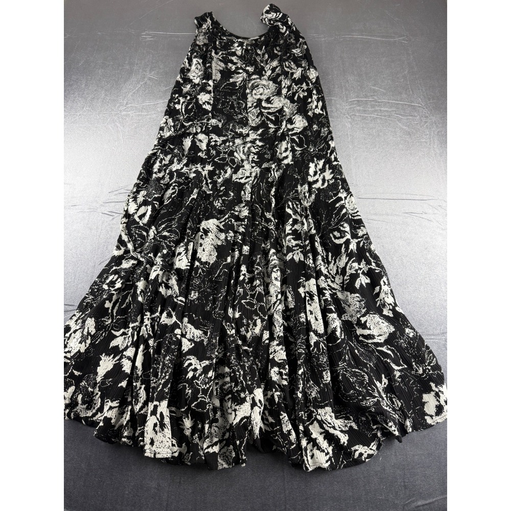 Studio 1940 Womens Black White Floral Crinkle Rayon Maxi Dress Plus Size 14/16W